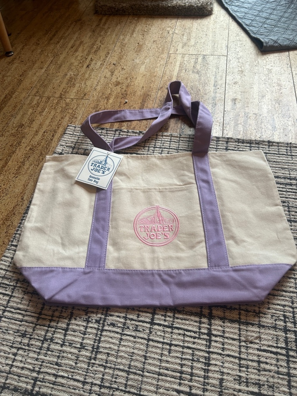 Trader Joe's Lavender-Trim Large Canvas Tote Bag! NWT
